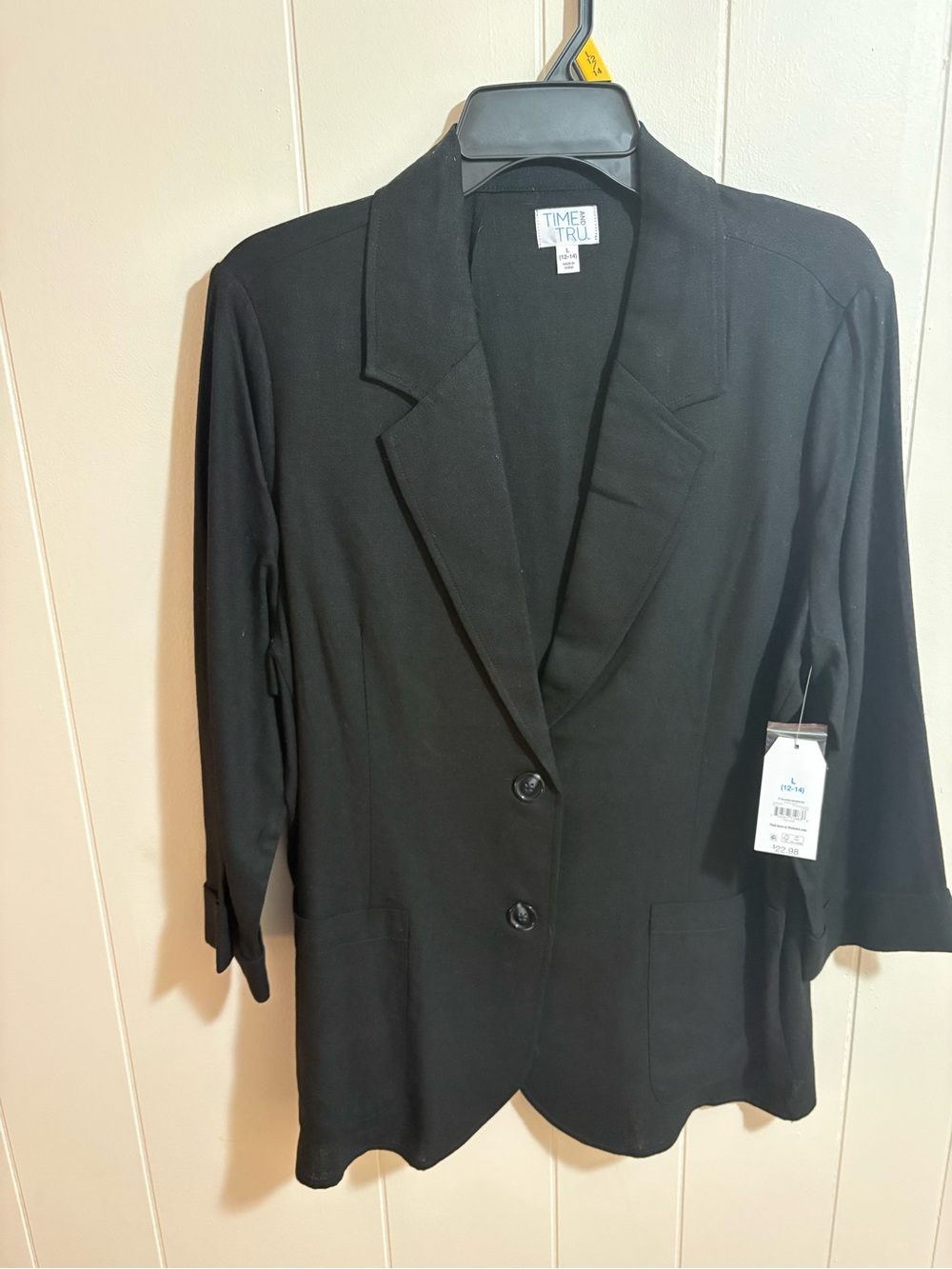 Time and Tru Black Women's Single-Breasted Linen Blazer & Short Set